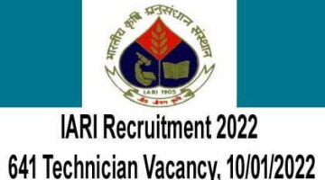 IARI Recruitment 2022 – 641 Technician Vacancy, 10/01/2022